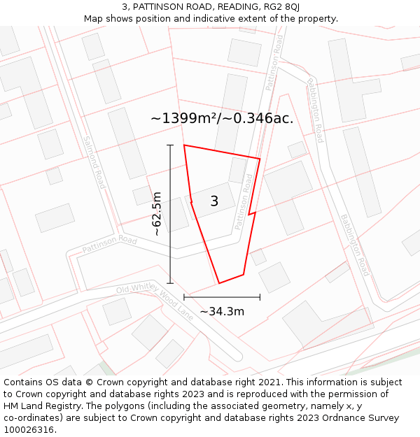 3, PATTINSON ROAD, READING, RG2 8QJ: Plot and title map