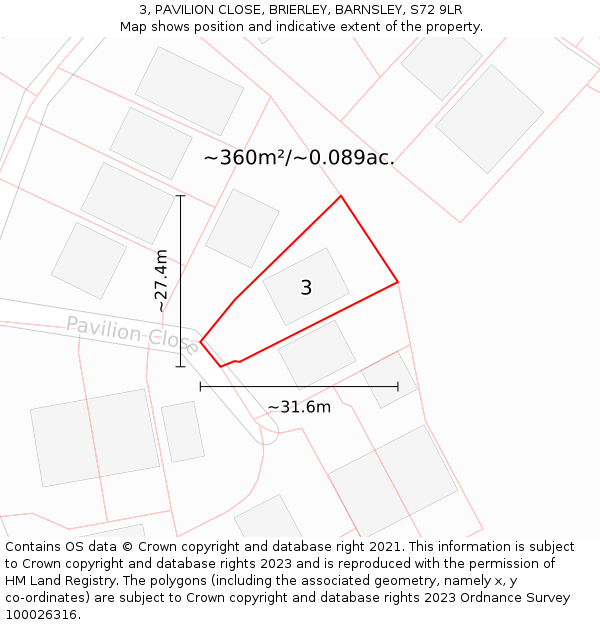 3, PAVILION CLOSE, BRIERLEY, BARNSLEY, S72 9LR: Plot and title map