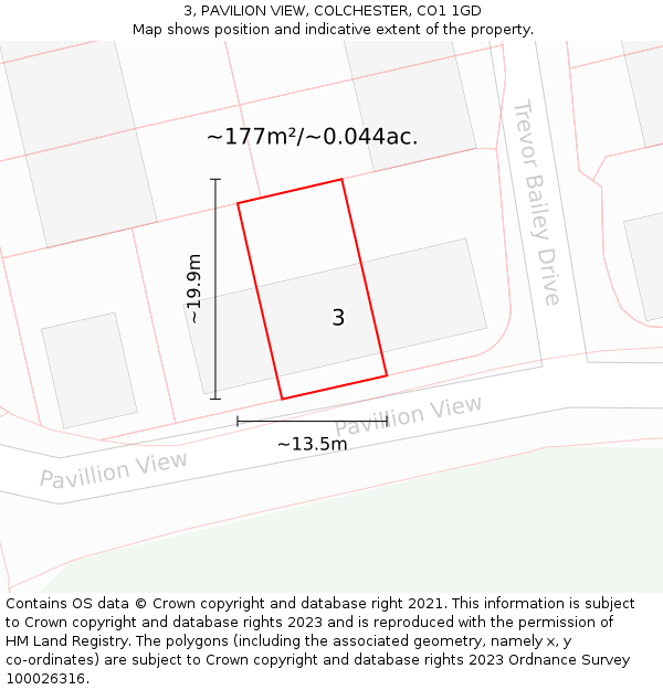 3, PAVILION VIEW, COLCHESTER, CO1 1GD: Plot and title map