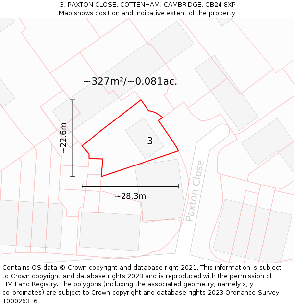 3, PAXTON CLOSE, COTTENHAM, CAMBRIDGE, CB24 8XP: Plot and title map