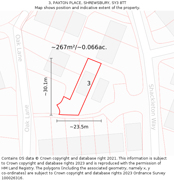 3, PAXTON PLACE, SHREWSBURY, SY3 8TT: Plot and title map