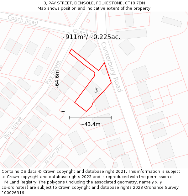 3, PAY STREET, DENSOLE, FOLKESTONE, CT18 7DN: Plot and title map