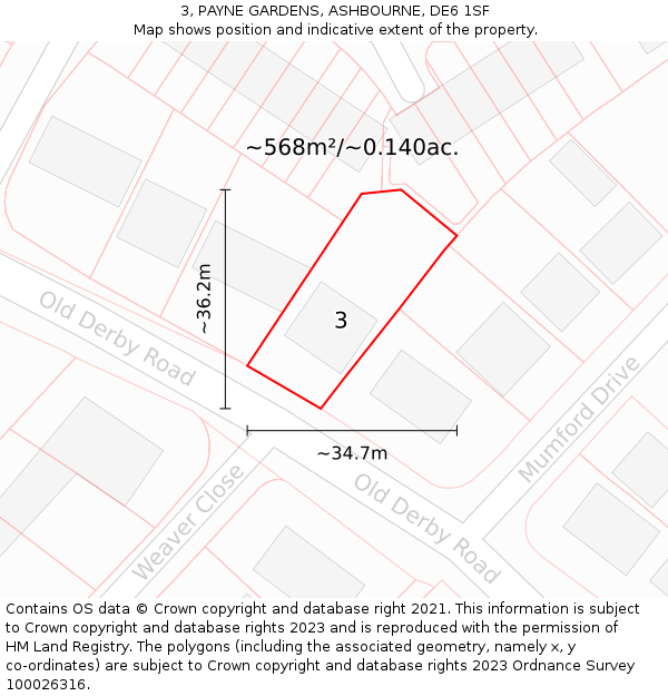 3, PAYNE GARDENS, ASHBOURNE, DE6 1SF: Plot and title map