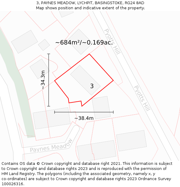 3, PAYNES MEADOW, LYCHPIT, BASINGSTOKE, RG24 8AD: Plot and title map