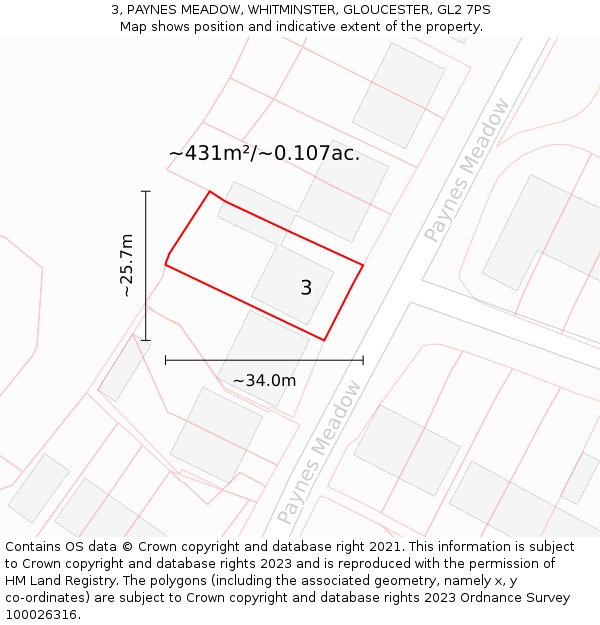 3, PAYNES MEADOW, WHITMINSTER, GLOUCESTER, GL2 7PS: Plot and title map