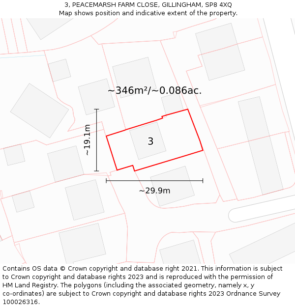 3, PEACEMARSH FARM CLOSE, GILLINGHAM, SP8 4XQ: Plot and title map