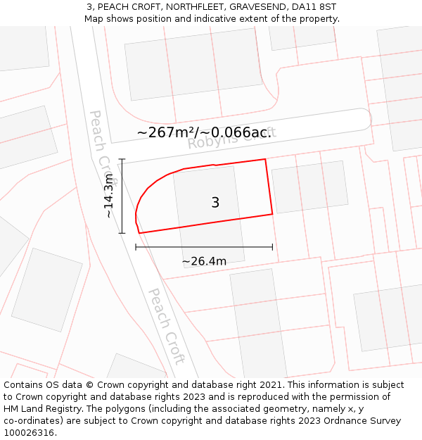 3, PEACH CROFT, NORTHFLEET, GRAVESEND, DA11 8ST: Plot and title map