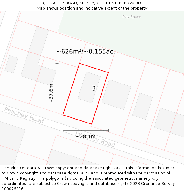 3, PEACHEY ROAD, SELSEY, CHICHESTER, PO20 0LG: Plot and title map