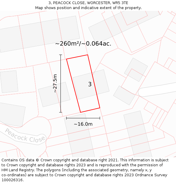 3, PEACOCK CLOSE, WORCESTER, WR5 3TE: Plot and title map