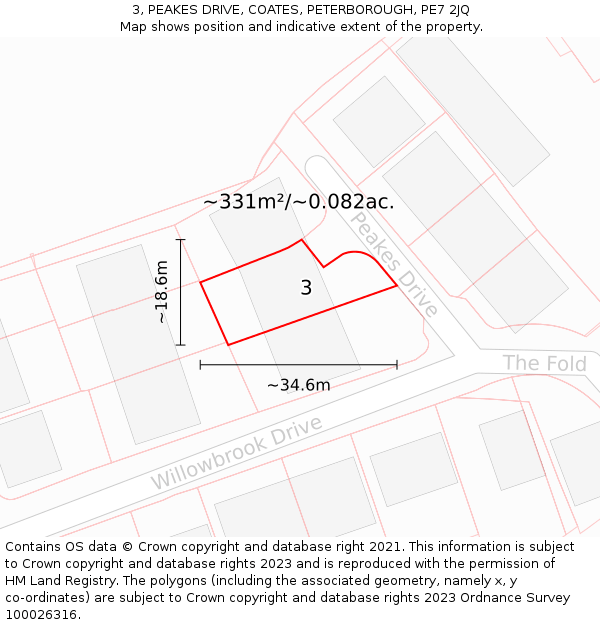 3, PEAKES DRIVE, COATES, PETERBOROUGH, PE7 2JQ: Plot and title map