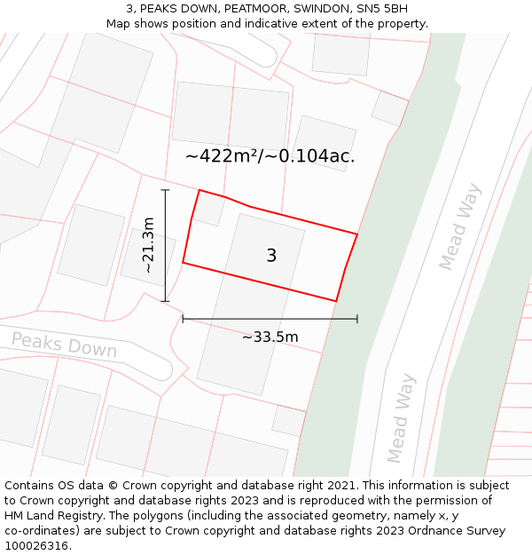 3, PEAKS DOWN, PEATMOOR, SWINDON, SN5 5BH: Plot and title map