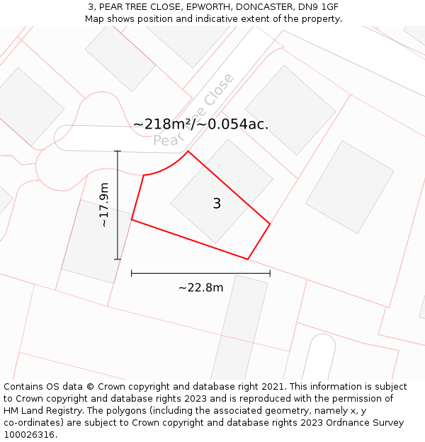 3, PEAR TREE CLOSE, EPWORTH, DONCASTER, DN9 1GF: Plot and title map