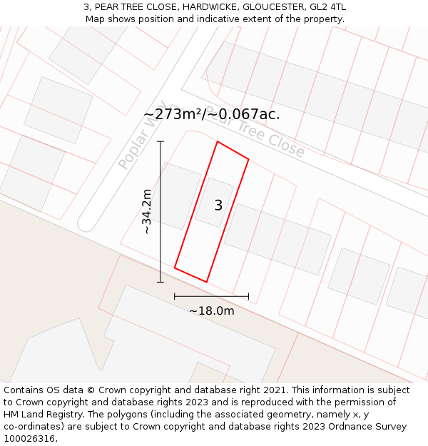 3, PEAR TREE CLOSE, HARDWICKE, GLOUCESTER, GL2 4TL: Plot and title map