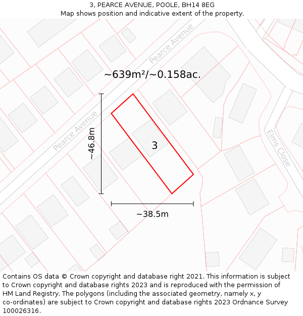 3, PEARCE AVENUE, POOLE, BH14 8EG: Plot and title map