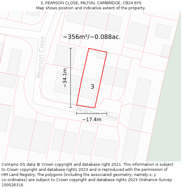 3, PEARSON CLOSE, MILTON, CAMBRIDGE, CB24 6YS: Plot and title map