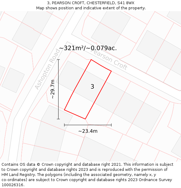 3, PEARSON CROFT, CHESTERFIELD, S41 8WX: Plot and title map