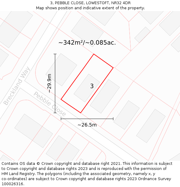3, PEBBLE CLOSE, LOWESTOFT, NR32 4DR: Plot and title map