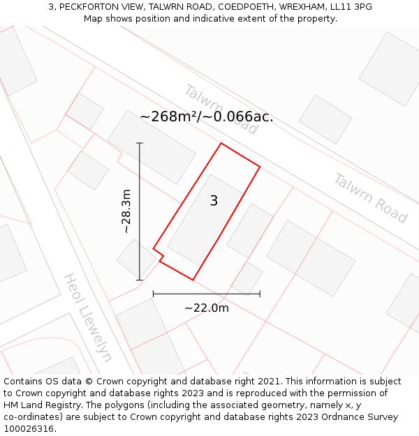 3, PECKFORTON VIEW, TALWRN ROAD, COEDPOETH, WREXHAM, LL11 3PG: Plot and title map
