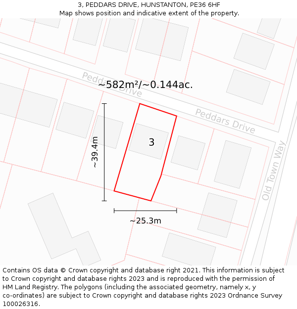 3, PEDDARS DRIVE, HUNSTANTON, PE36 6HF: Plot and title map