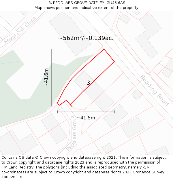 3, PEDDLARS GROVE, YATELEY, GU46 6AS: Plot and title map