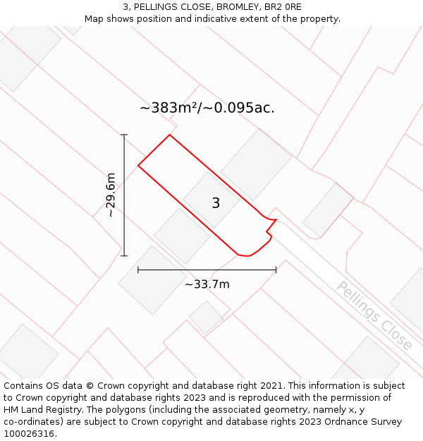 3, PELLINGS CLOSE, BROMLEY, BR2 0RE: Plot and title map