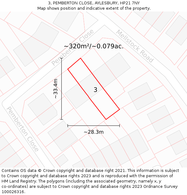 3, PEMBERTON CLOSE, AYLESBURY, HP21 7NY: Plot and title map