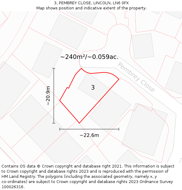 3, PEMBREY CLOSE, LINCOLN, LN6 0FX: Plot and title map