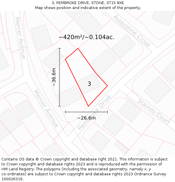3, PEMBROKE DRIVE, STONE, ST15 8XE: Plot and title map