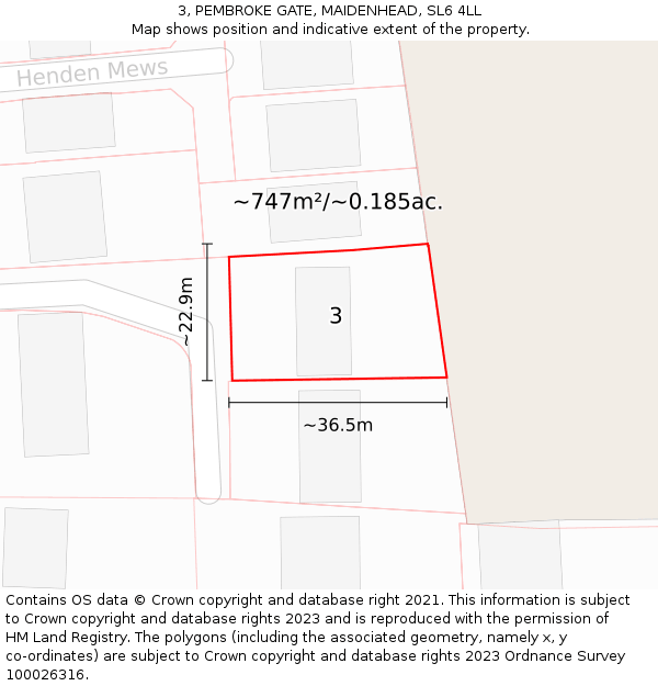 3, PEMBROKE GATE, MAIDENHEAD, SL6 4LL: Plot and title map