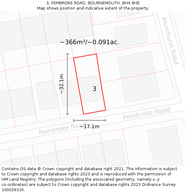 3, PEMBROKE ROAD, BOURNEMOUTH, BH4 8HE: Plot and title map