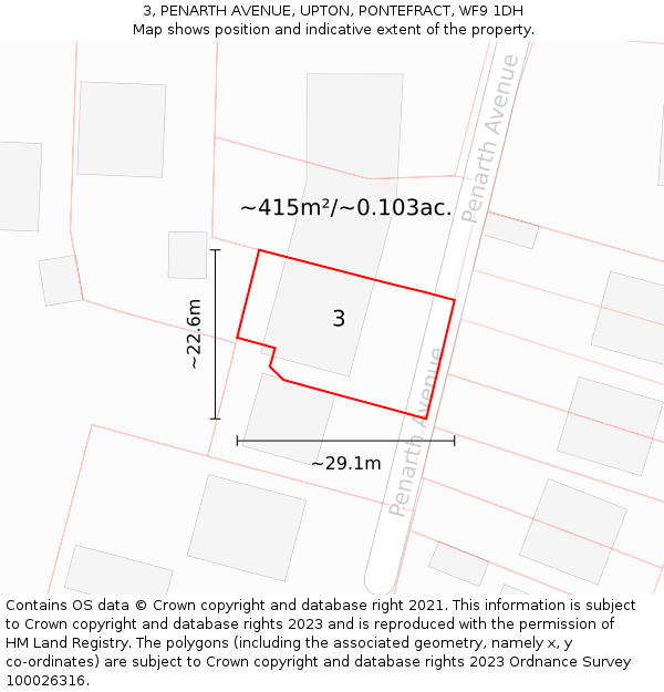 3, PENARTH AVENUE, UPTON, PONTEFRACT, WF9 1DH: Plot and title map