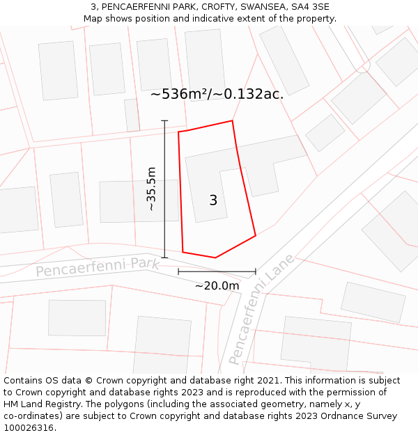 3, PENCAERFENNI PARK, CROFTY, SWANSEA, SA4 3SE: Plot and title map