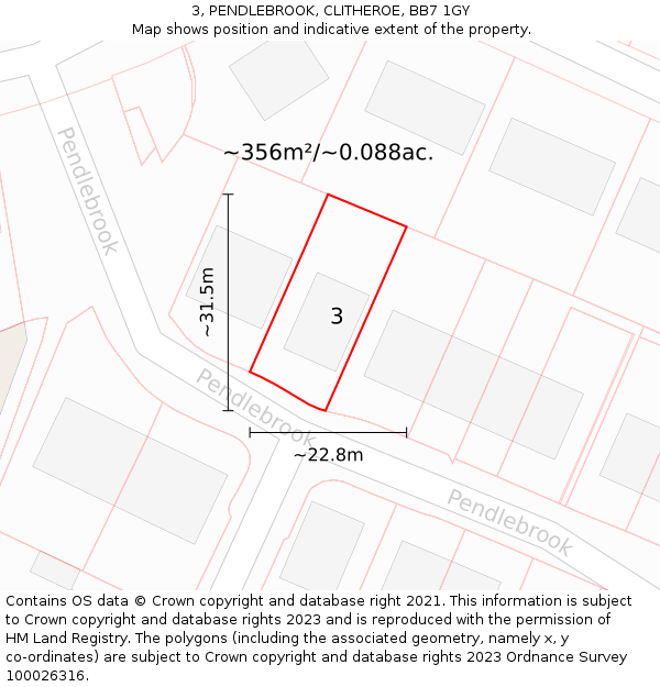 3, PENDLEBROOK, CLITHEROE, BB7 1GY: Plot and title map