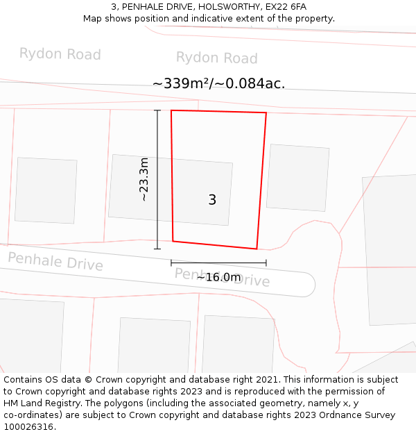 3, PENHALE DRIVE, HOLSWORTHY, EX22 6FA: Plot and title map