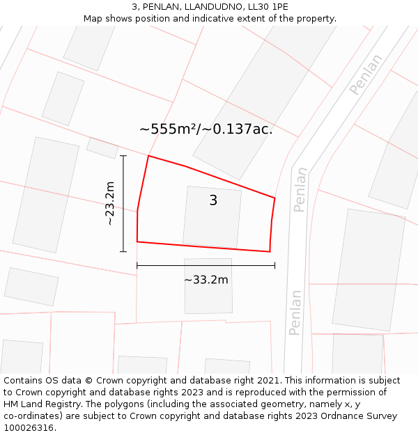 3, PENLAN, LLANDUDNO, LL30 1PE: Plot and title map