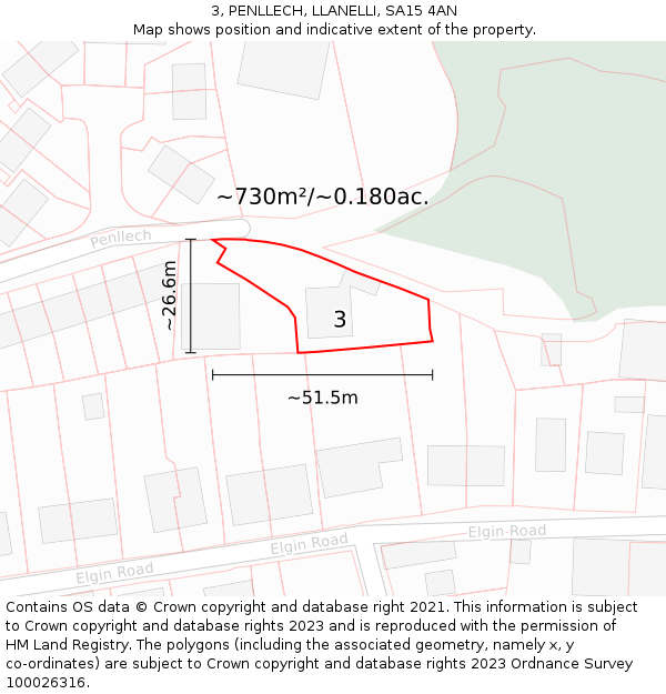 3, PENLLECH, LLANELLI, SA15 4AN: Plot and title map