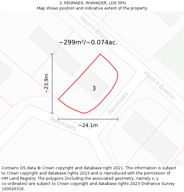 3, PENMAES, RHAYADER, LD6 5PN: Plot and title map