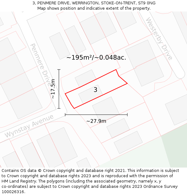 3, PENMERE DRIVE, WERRINGTON, STOKE-ON-TRENT, ST9 0NG: Plot and title map