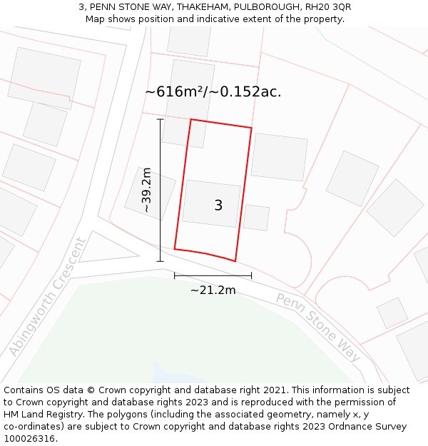 3, PENN STONE WAY, THAKEHAM, PULBOROUGH, RH20 3QR: Plot and title map