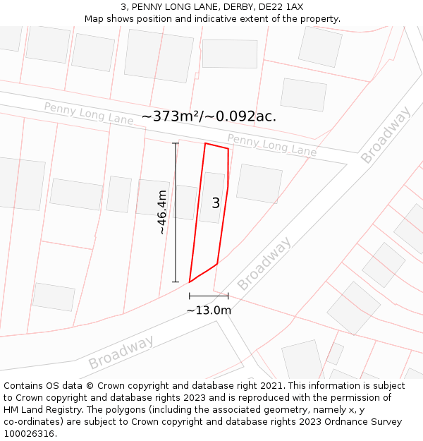 3, PENNY LONG LANE, DERBY, DE22 1AX: Plot and title map