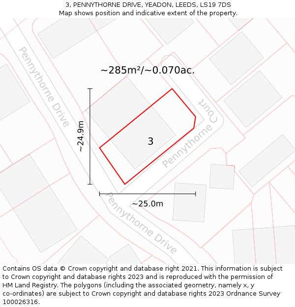 3, PENNYTHORNE DRIVE, YEADON, LEEDS, LS19 7DS: Plot and title map