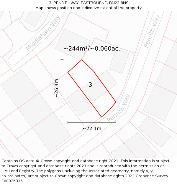 3, PENRITH WAY, EASTBOURNE, BN23 8NS: Plot and title map