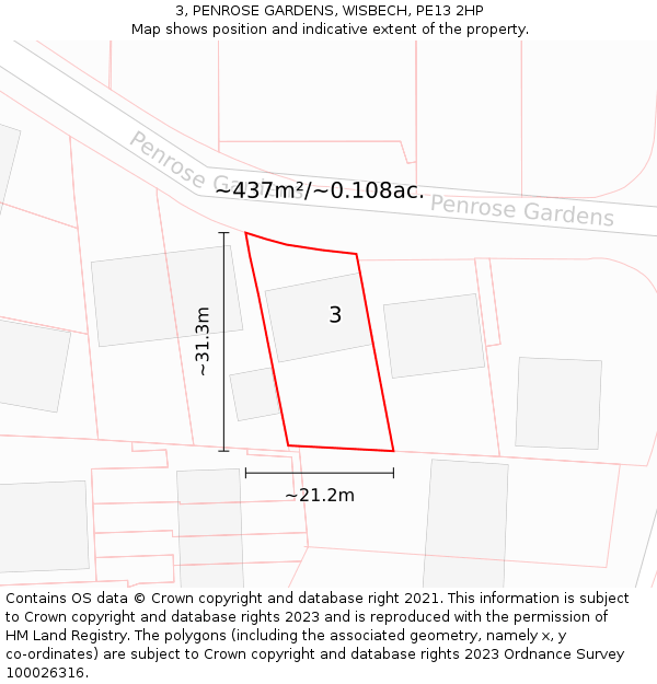 3, PENROSE GARDENS, WISBECH, PE13 2HP: Plot and title map