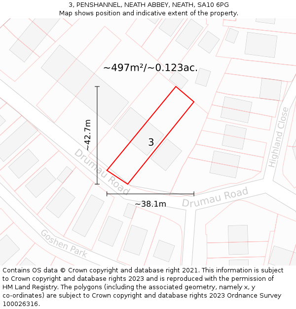 3, PENSHANNEL, NEATH ABBEY, NEATH, SA10 6PG: Plot and title map