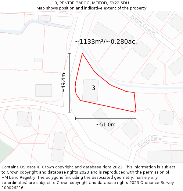 3, PENTRE BAROG, MEIFOD, SY22 6DU: Plot and title map