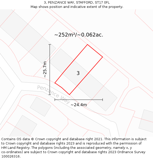 3, PENZANCE WAY, STAFFORD, ST17 0FL: Plot and title map