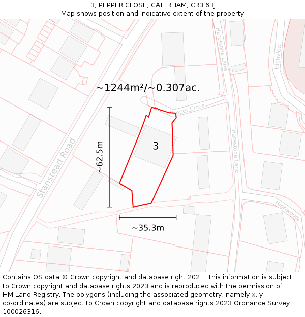 3, PEPPER CLOSE, CATERHAM, CR3 6BJ: Plot and title map