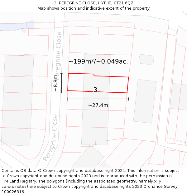 3, PEREGRINE CLOSE, HYTHE, CT21 6QZ: Plot and title map
