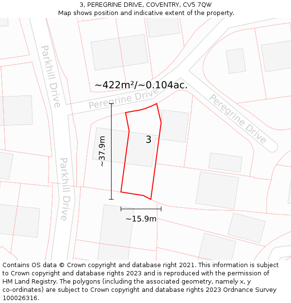 3, PEREGRINE DRIVE, COVENTRY, CV5 7QW: Plot and title map