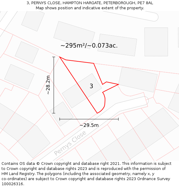 3, PERNYS CLOSE, HAMPTON HARGATE, PETERBOROUGH, PE7 8AL: Plot and title map